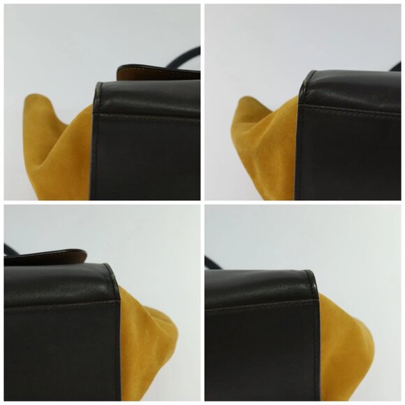 CELINE Trapeze Hand Bag Leather 2way Navy Gold Auth BA400 - Picture 16 of 16